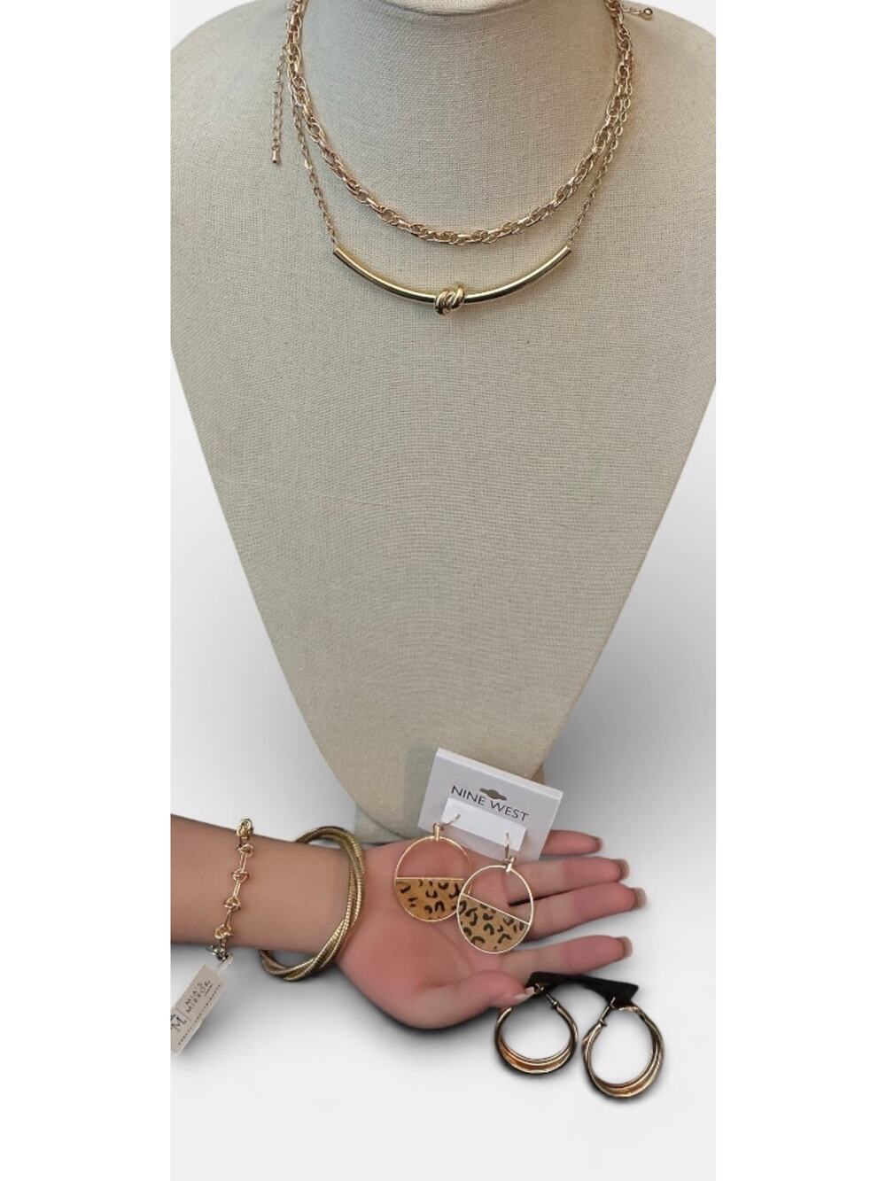 Gold Tone Jewelry Bundle Nine West Earrings NWT Necklaces Bracelets — $38